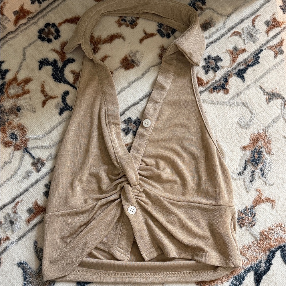 SHEIN Tan Twist Front Crop Top